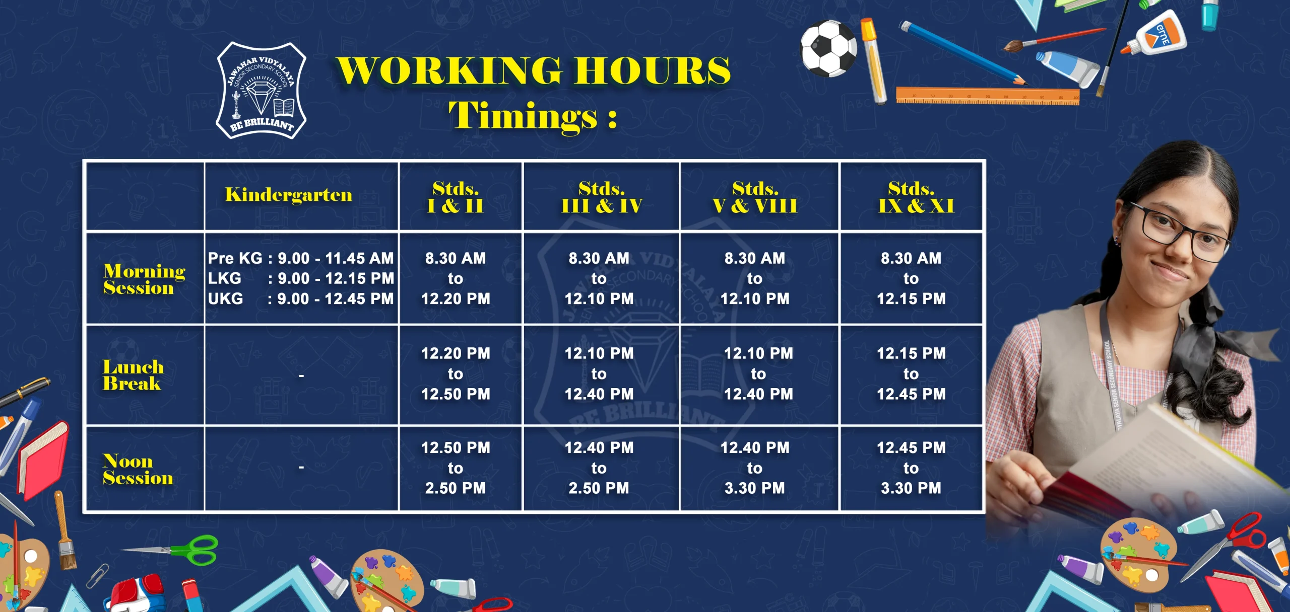 Jawahar Vidyalaya School Time Table